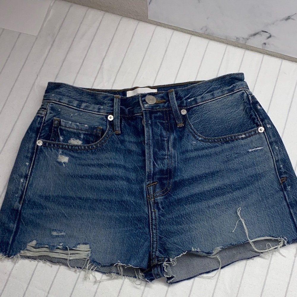 Frame Blue High Rise Distressed Denim Cutoff Shorts Women’s Size 23 Festival
